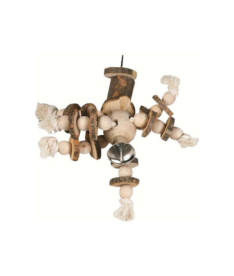Flamingo Wood with Bell Cage Hanger Bird Toy