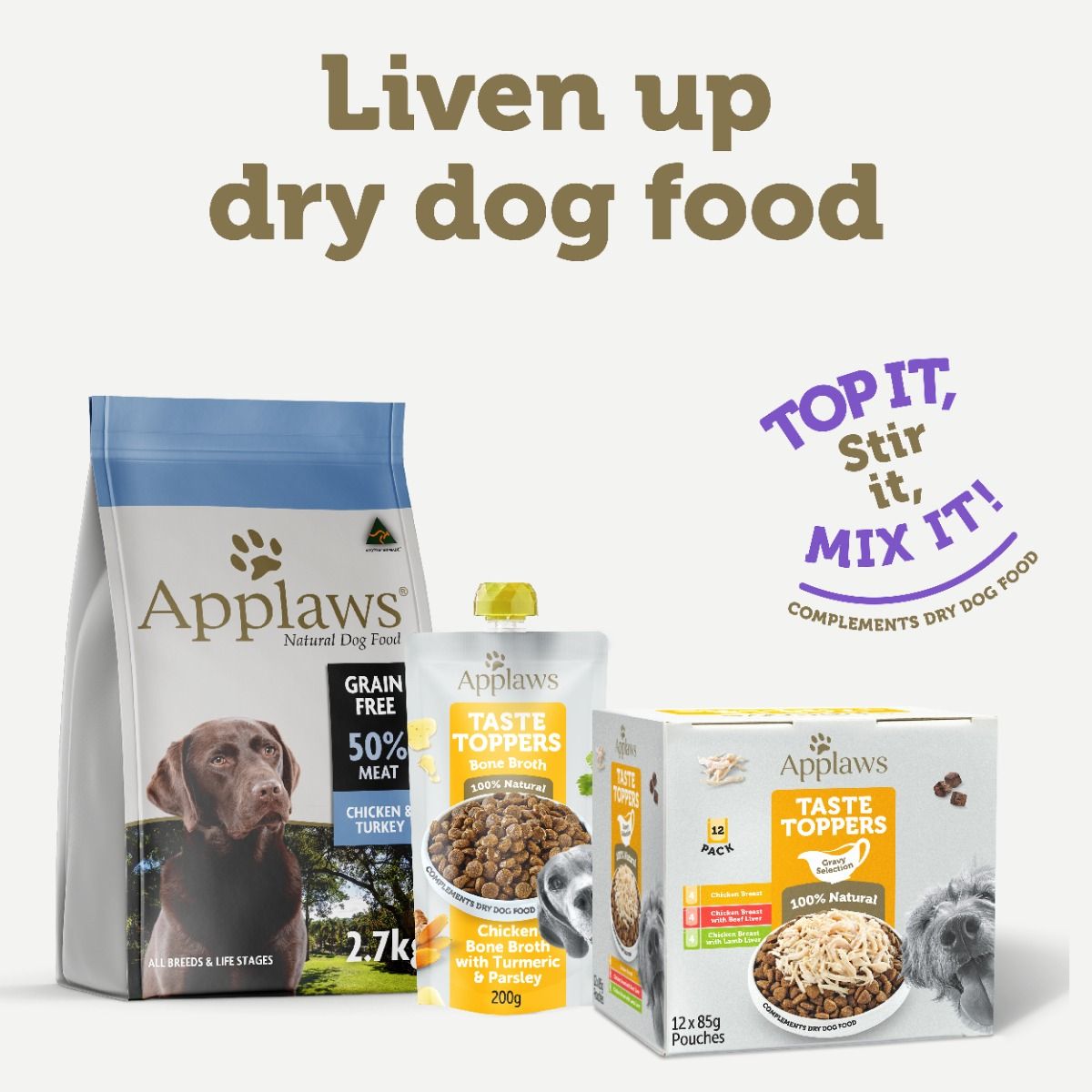 Applaws Taste Toppers Chicken Bone Broth with Turmeric & Parsley Wet Dog Food Pouch