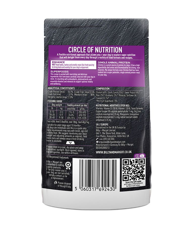 Billy & Margot Chicken with Superfoods Adult Wet Dog Food 150g Pouch