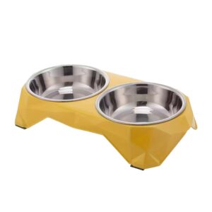 Cozy Paws Double Steel Pet Bowls – Yellow