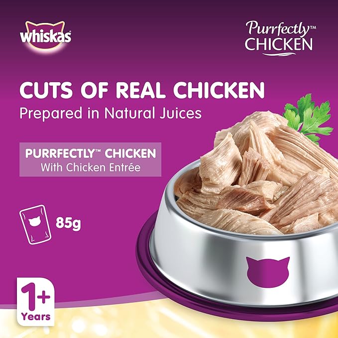 Whiskas 1+ Years Purrfectly Chicken Adult Wet Cat Food In Jelly 85G 10+2FREE