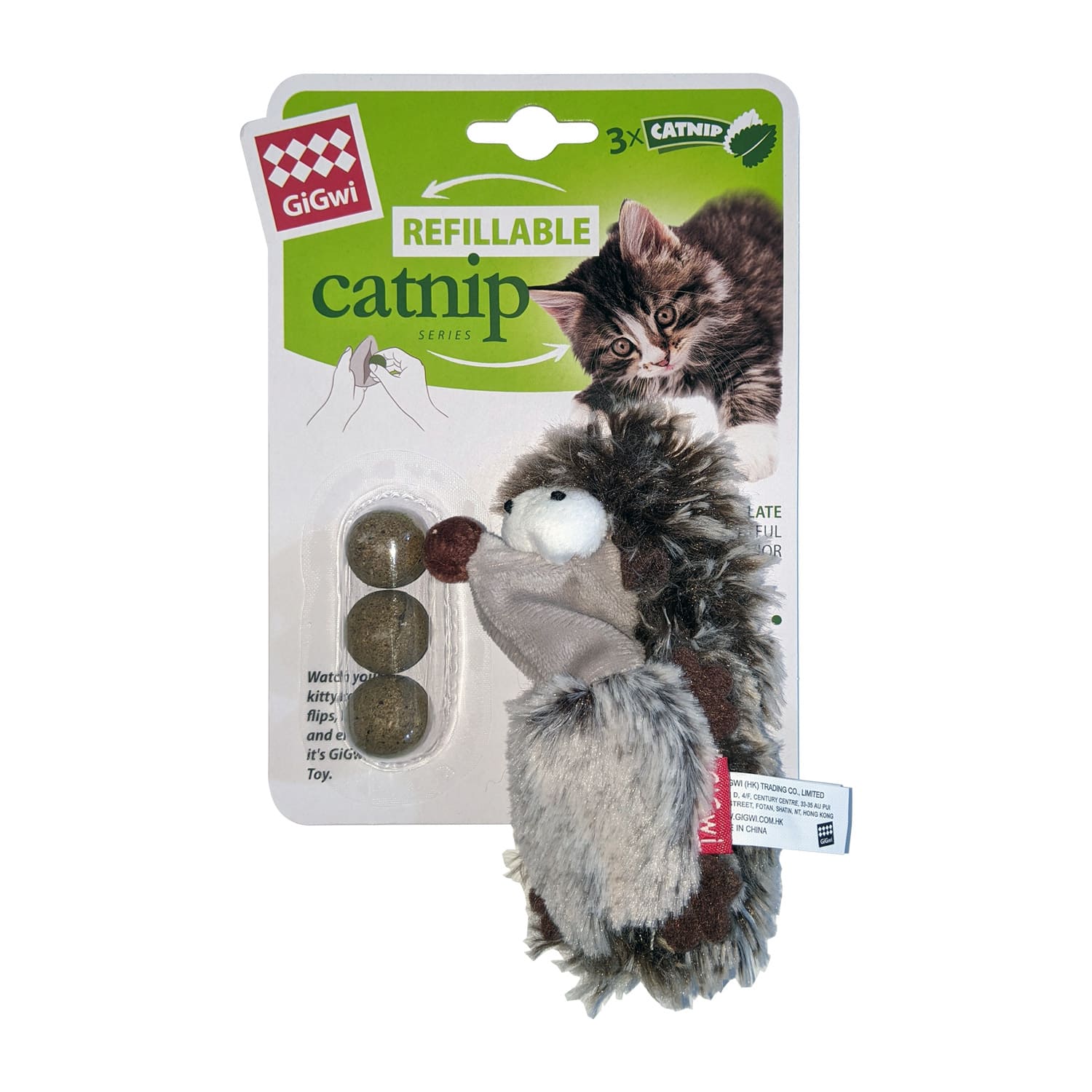 GiGwi Hedgehog Refillable Catnip with 3 catnip balls