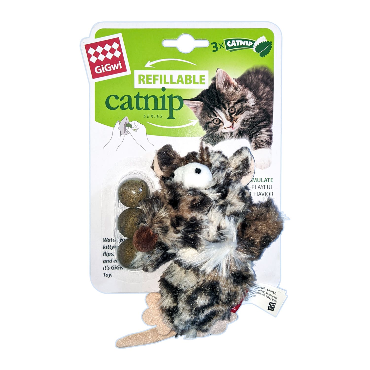 GiGwi Strange Mouse Refillable Catnip with 3 catnip balls