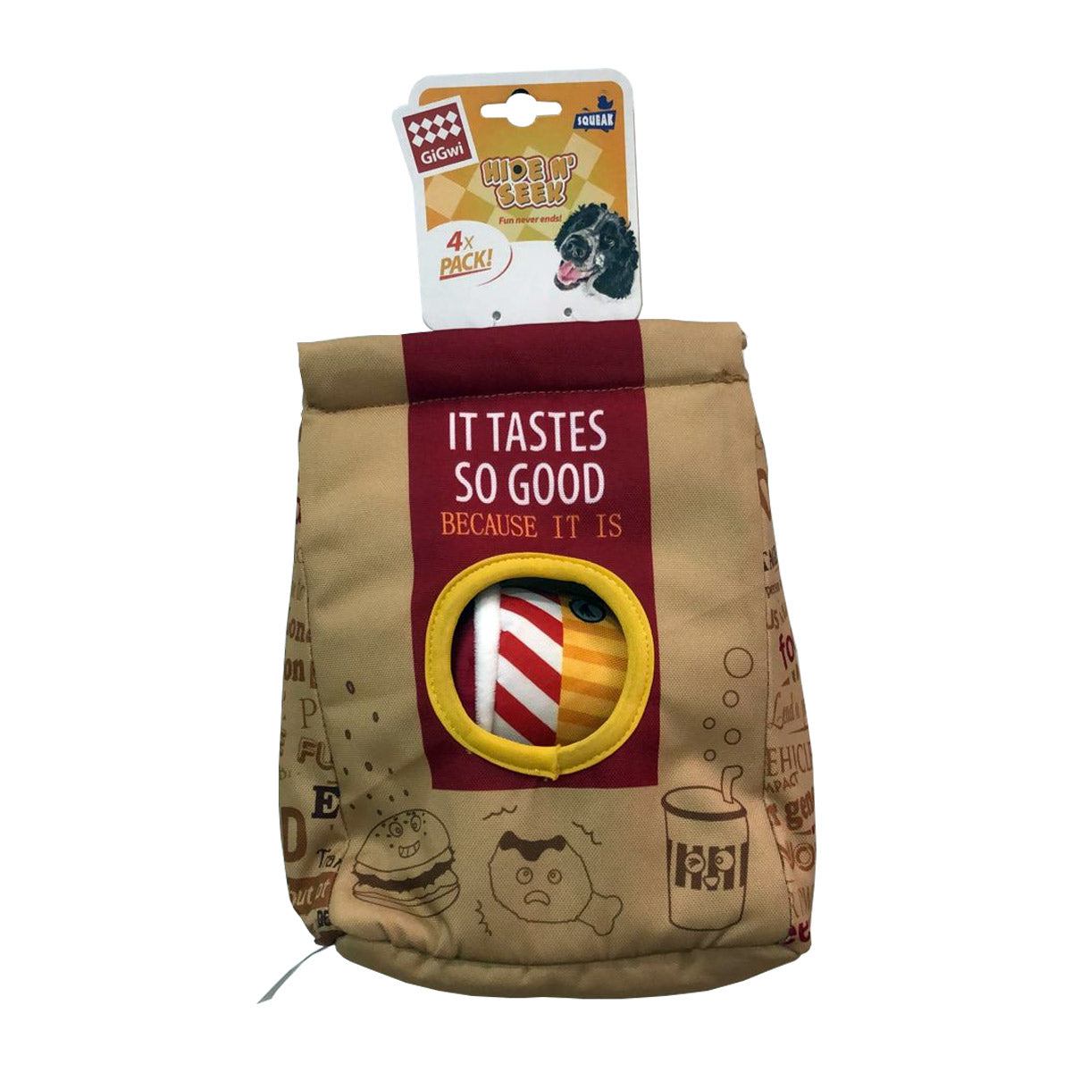 GiGwi Hide N Seek Fast Food Bag with Plush Hamburg, Coke and Fried Chicken