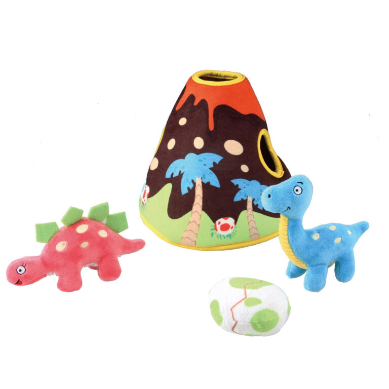 GiGwi Hide N Seek Volcano Park with Two Plush Dino & Dino egg inside