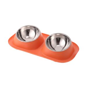 Cozy Paws Elevated Plastic Dual Pet Bowl With Steel Bowl (Orange)