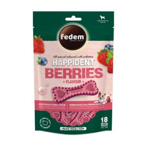 Fedem Happident Petite Dog Treats – Berries Flavour 144g (18 pcs)