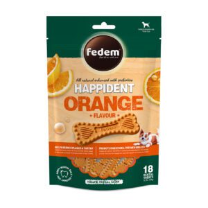 Fedem Happident Petite Dog Treats – Orange Flavour 144g(18pcs)