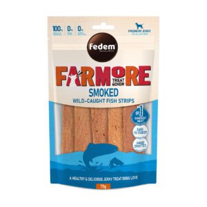 Fedem Farmore Jerky for Dogs – Smoked Wild-Caught Fish Strips 75g