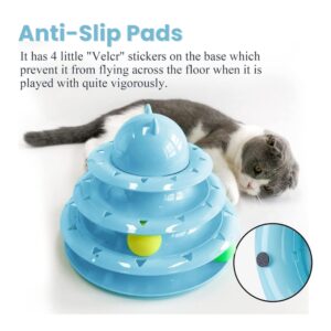Cozy Paws Multi-Level Ball Track Cat Toy with Cartoon Face – Blue