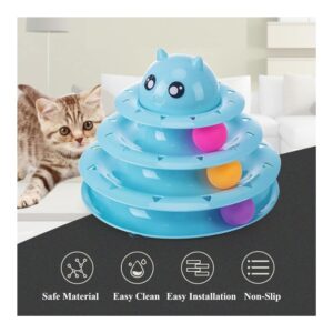 Cozy Paws Multi-Level Ball Track Cat Toy with Cartoon Face – Blue