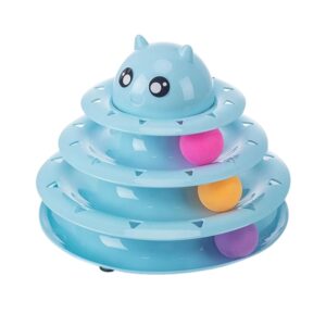 Cozy Paws Multi-Level Ball Track Cat Toy with Cartoon Face – Blue