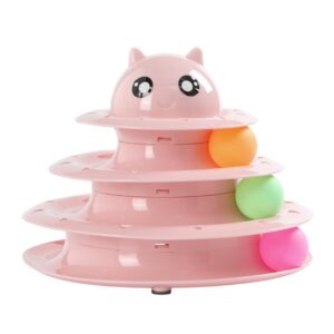 Cozy Paws Multi-Level Ball Track Cat Toy with Cartoon Face – Pink