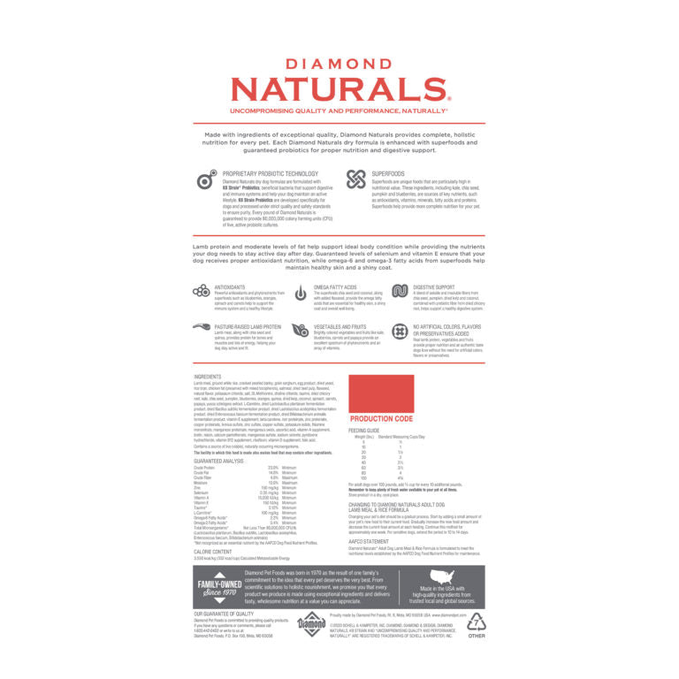 Diamond Naturals Adult Dog Lamb Meal & Rice Formula