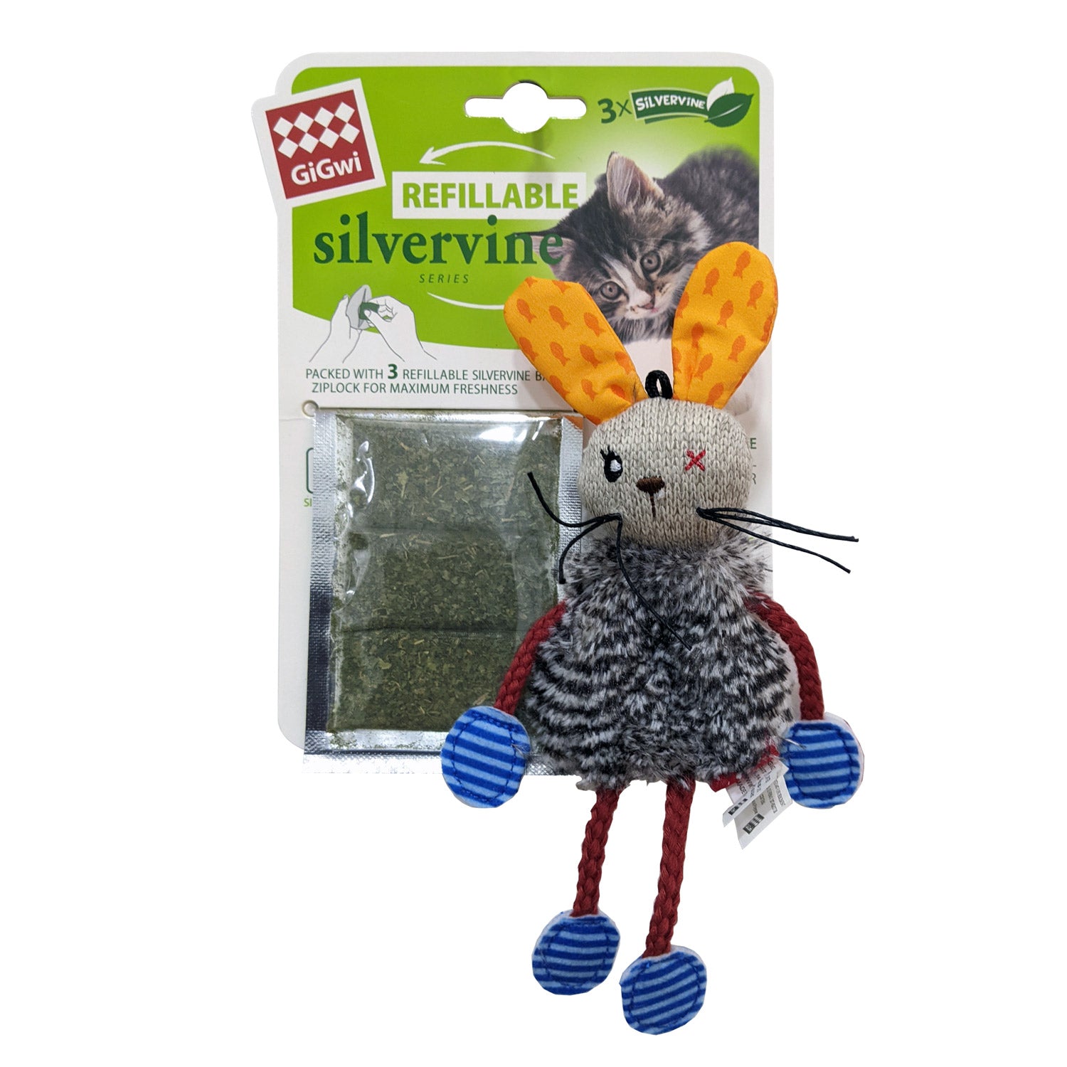 GiGwi Rabbit Refillable Slivervine with 3 Slivervine teabags in ziplock bag