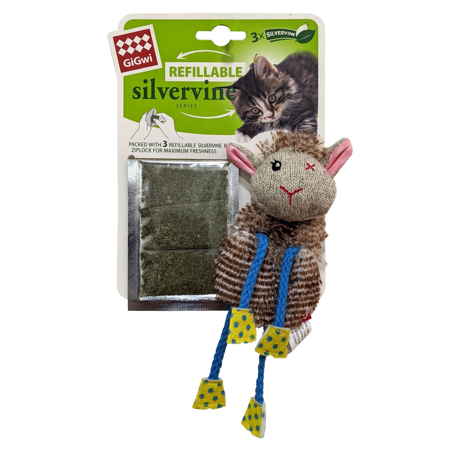 GiGwi Sheep Refillable Slivervine with 3 Slivervine teabags with ziplock bag