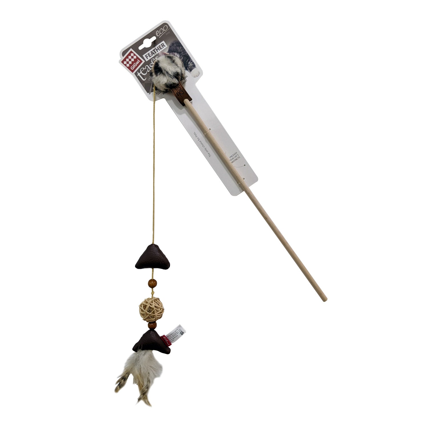 GiGwi Eco line Feather Teaser with Slivervine Leaves and Leatherette