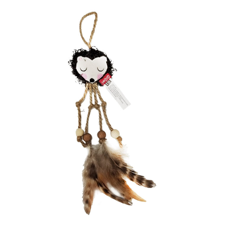 GiGwi Hedgehog Catch & Scratch Eco line with Slivervine Leaves and Natural Feather