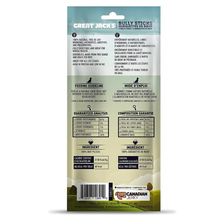 Great Jack’s Odour-Free Bully Sticks – 6 pcs