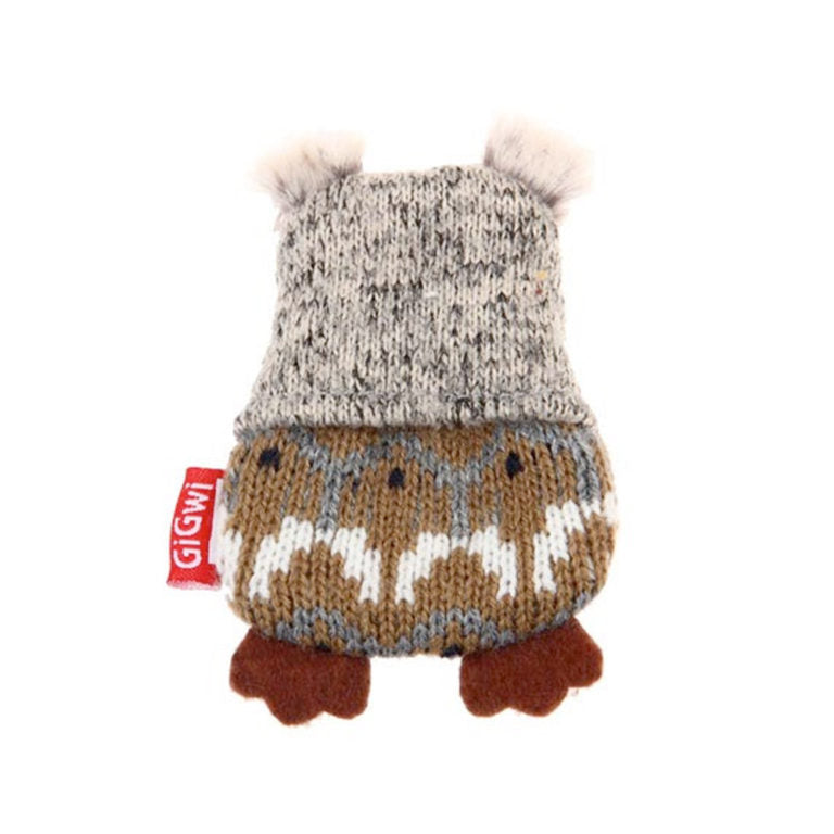 GiGwi Owl “Plush Friendz” Grey/Brown with refillable squeaker
