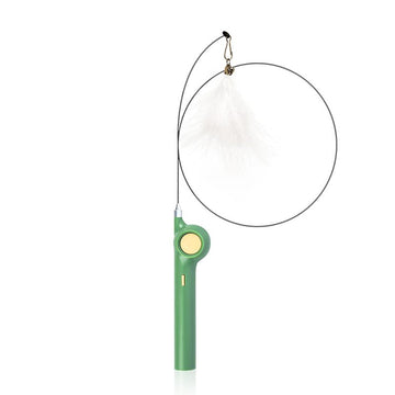 Pakeway Retractable Lucky Cat Teaser With Led Lamp,Small Bell And Feather