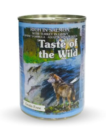 Taste of the Wild Rich in Salmon with Turkey in Gravy for Adult and Senior Dogs – 390g