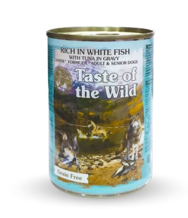 Taste of the Wild Rich in White Fish with Tuna in Gravy for Adult and Senior Dogs – 390g