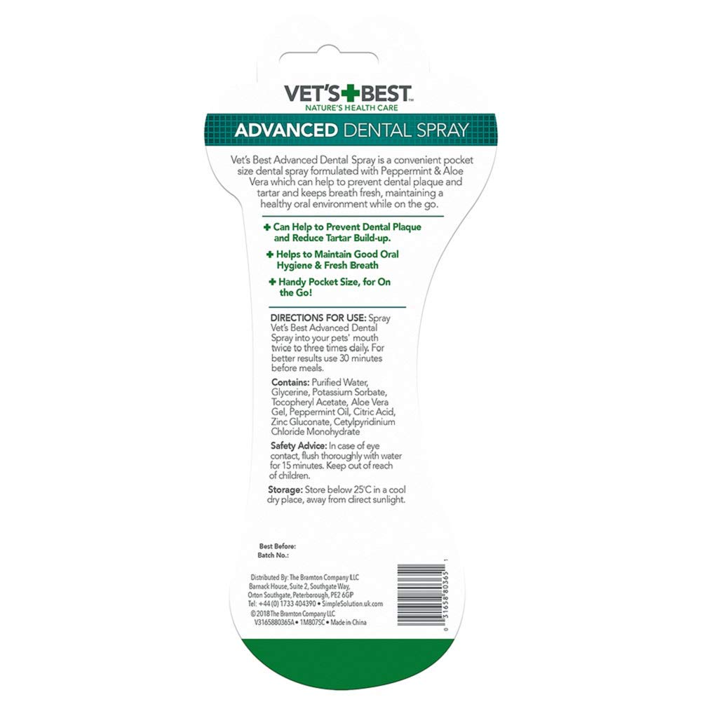 Vet's Best Advanced Dental Spray With Peppermint and Aloe Vera 14ml