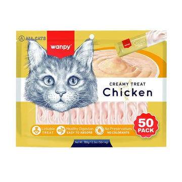 Wanpy Creamy Lickable Cat Treats – Chicken 50 pcs
