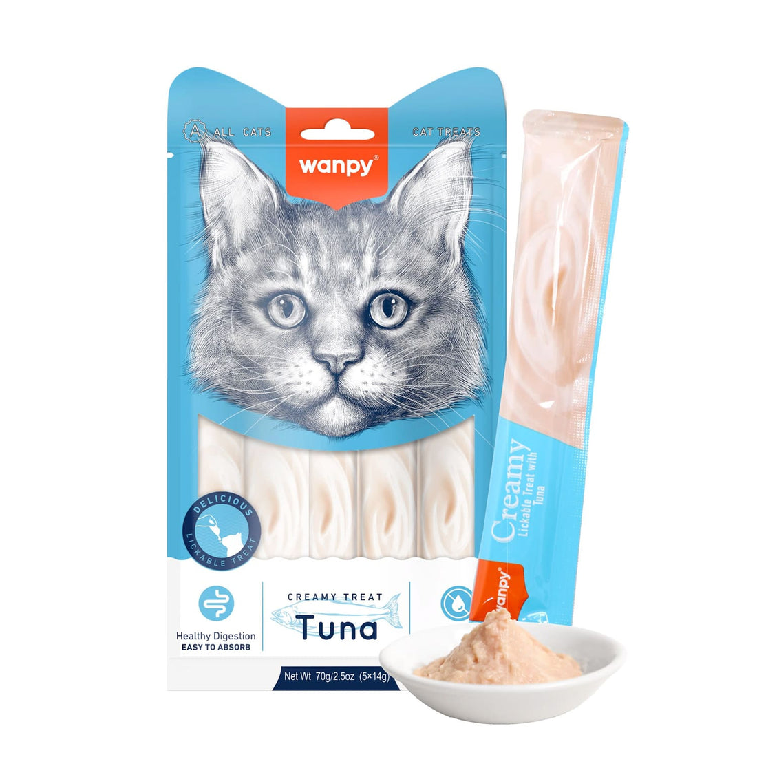 Wanpy Creamy Lickable Cat Treats – Tuna (14gx5)