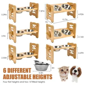 Cozy Paws 6-Height Adjustable Bamboo Raised Dog Bowl