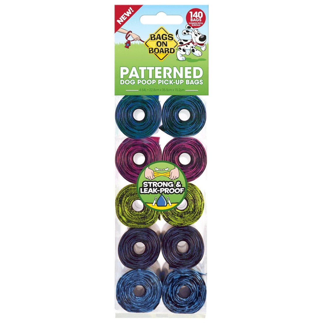 Bags on Boards Patterned Dog poop Pickup Bags (14 bags x 10 Rolls)