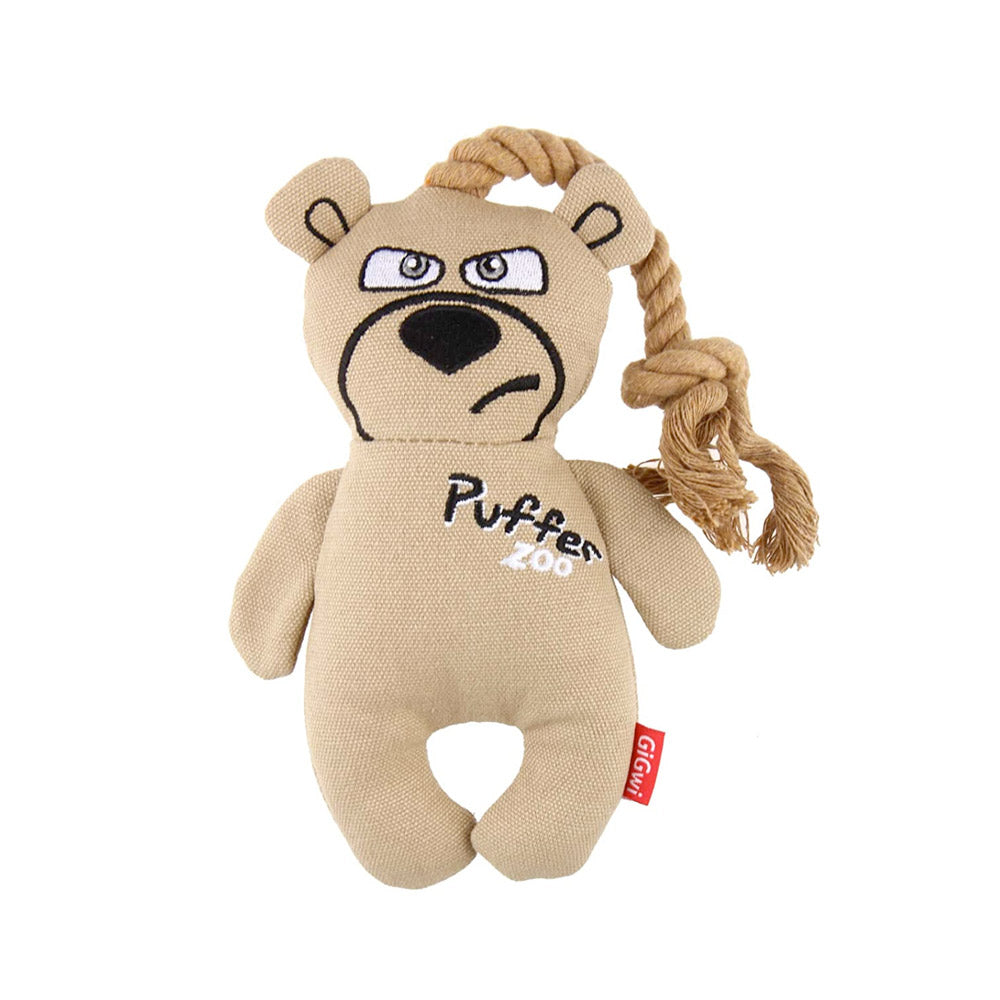 GiGwi Puffer Zoo Bear Canvas Fabric with Rope Handle Dog Toy