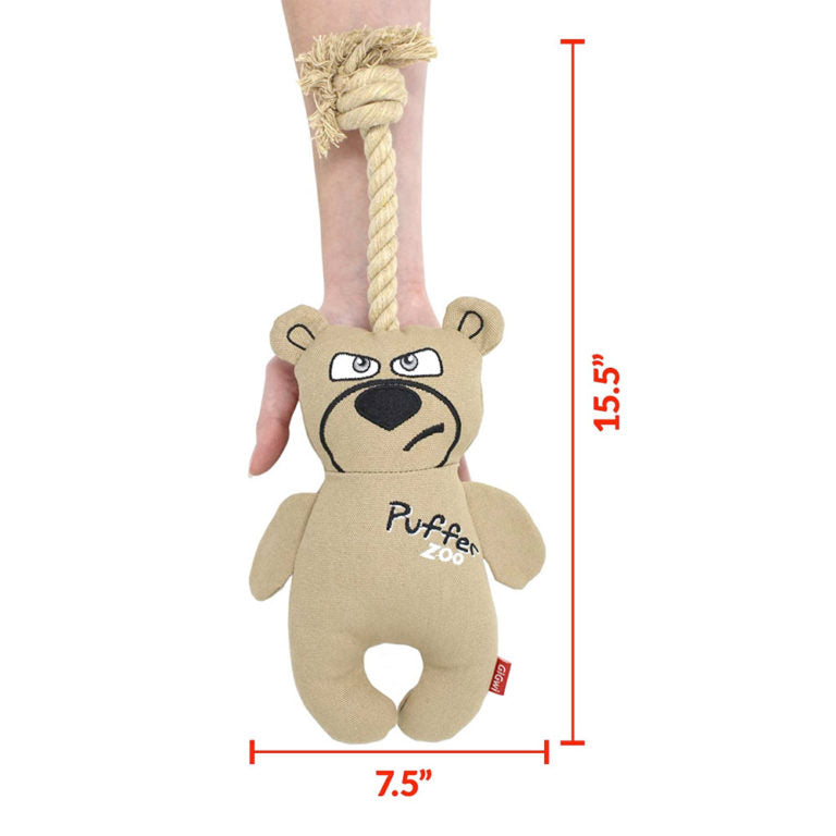 GiGwi Puffer Zoo Bear Canvas Fabric with Rope Handle Dog Toy