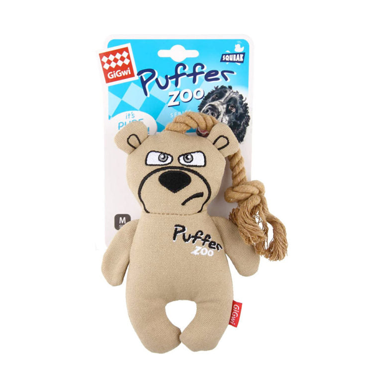 GiGwi Puffer Zoo Bear Canvas Fabric with Rope Handle Dog Toy