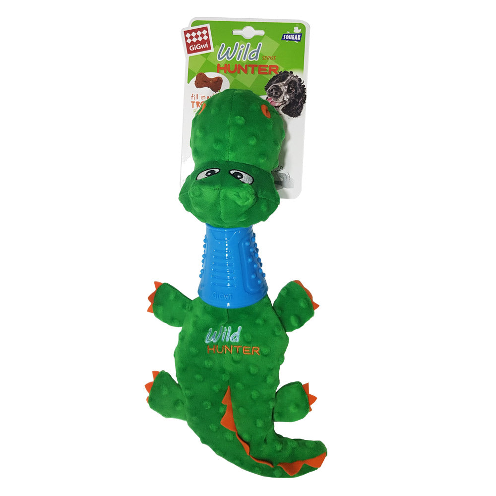 GiGwi Crocodile Plush Dog toy with TPR Neck