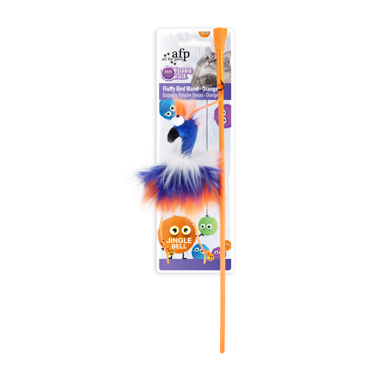 afp Furry Ball Fluffy Bird Wand Orange