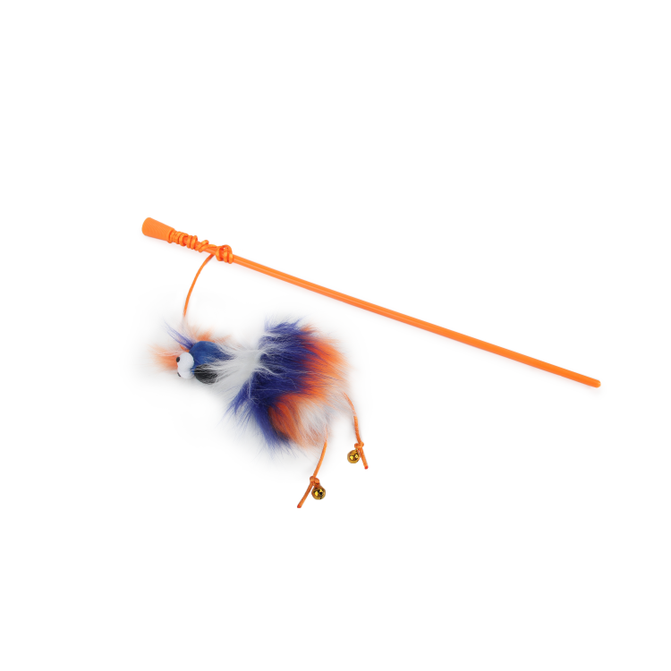afp Furry Ball Fluffy Bird Wand Orange