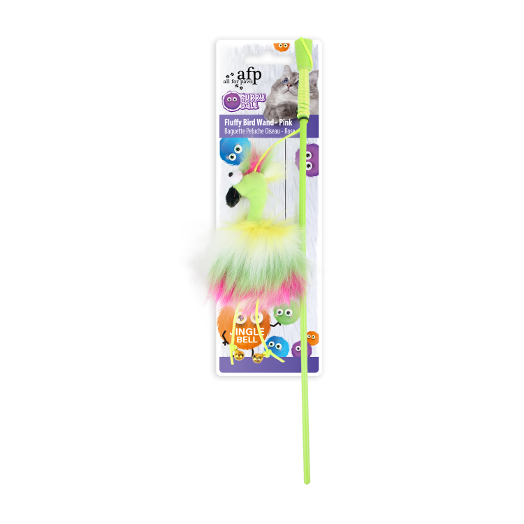 afp Furry Ball Fluffy Bird Wand Pink