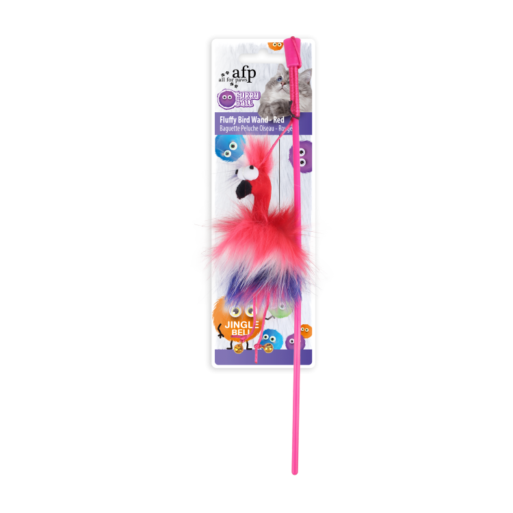 afp Furry Ball Fluffy Bird Wand Red