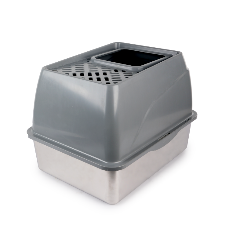 afp Go Fresh Stainless Steel No Mess Cat Litter Box Grey