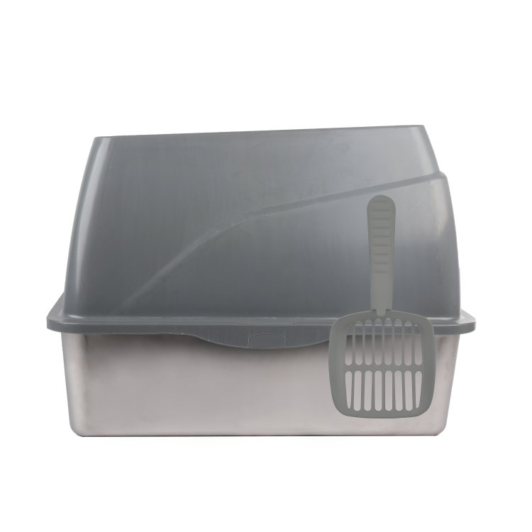 afp Go Fresh Stainless Steel No Mess Cat Litter Box Grey