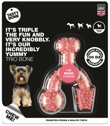 TastyBone Nylon Trio Bone Toy Dog, Bacon Flavor