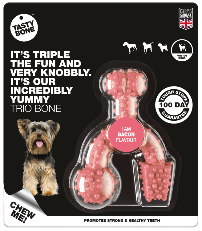 TastyBone Nylon Trio Bone Toy Dog, Bacon Flavor