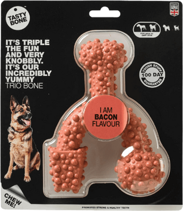 TastyBone Nylon Trio Bone Toy for Large Dogs, Bacon Flavor