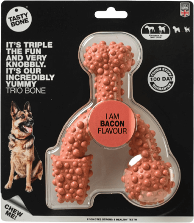 TastyBone Nylon Trio Bone Toy for Large Dogs, Bacon Flavor