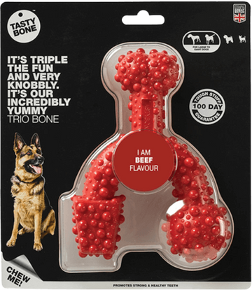 TastyBone Nylon Trio Bone Toy for Large Dogs, Beef Flavor