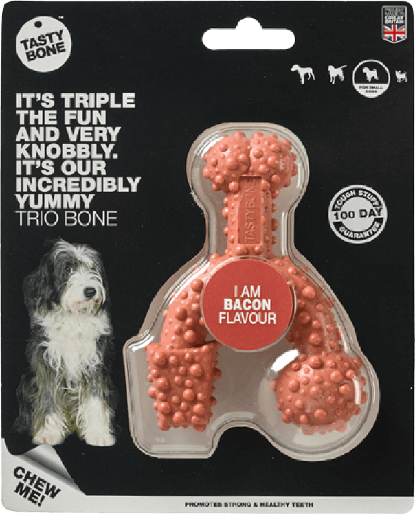 TastyBone Nylon Trio Bone Toy for Small Dogs, Bacon Flavor