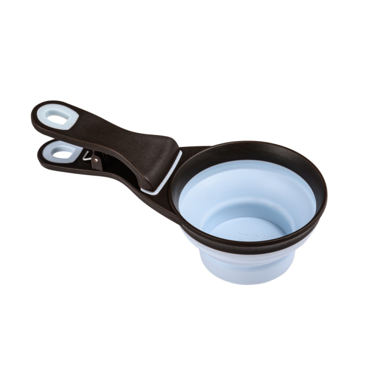 2-in-1 Silicone Measuring Cup with Food Bag Clip Blue, 237 ml