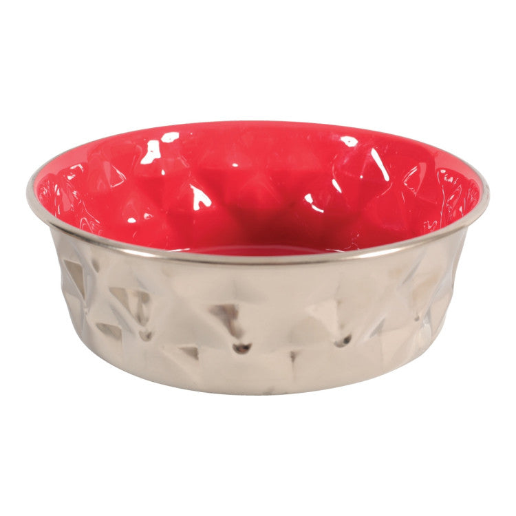 Diamonds Stainless Non-Slip Dog Bowls Red, 1.L
